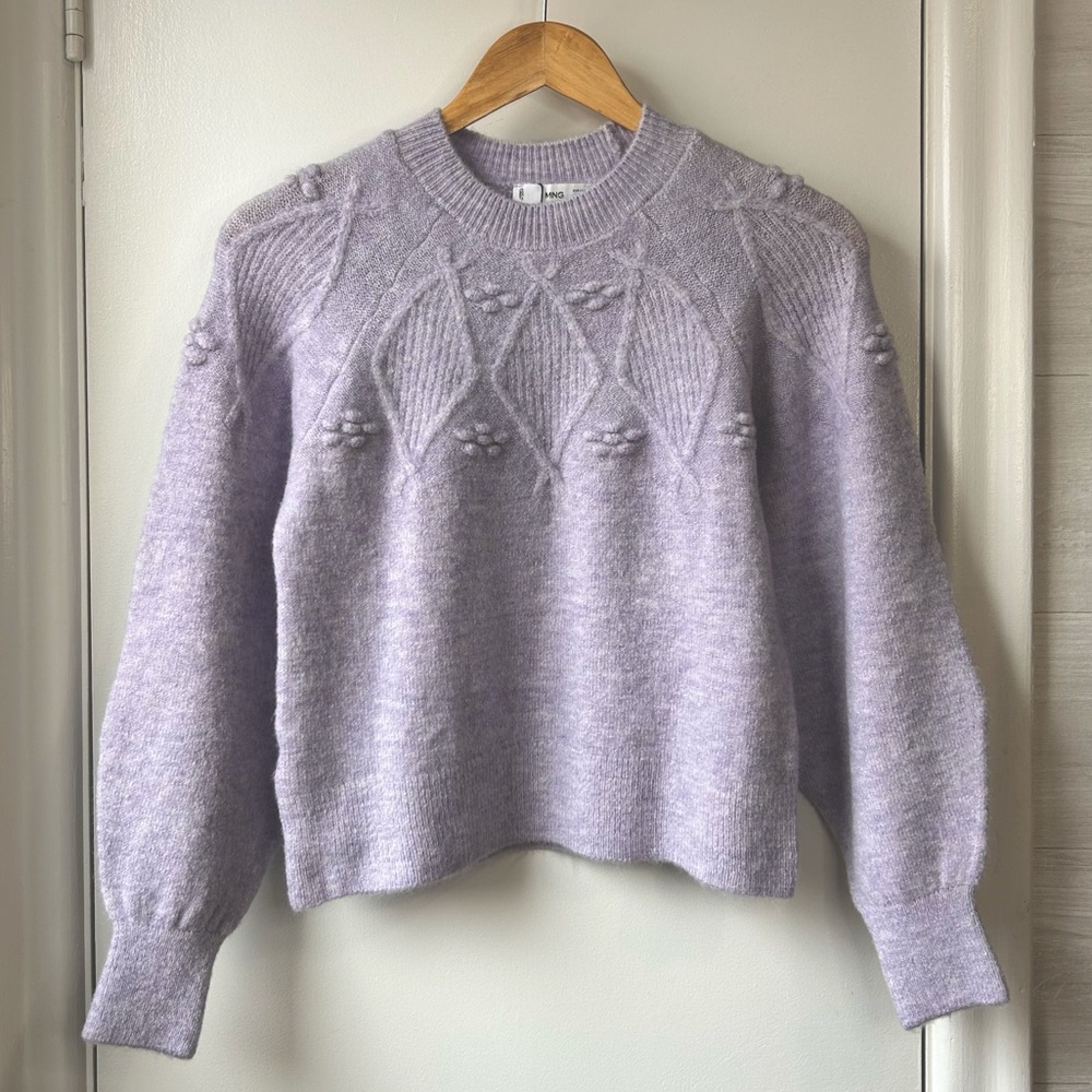 Nwt Mango Textured Embroidered Sweater Lavender - Picture 3 of 8